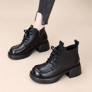 真皮厚底马丁靴女英伦风2025新款 春秋单靴白色瘦瘦粗跟炸街小短靴