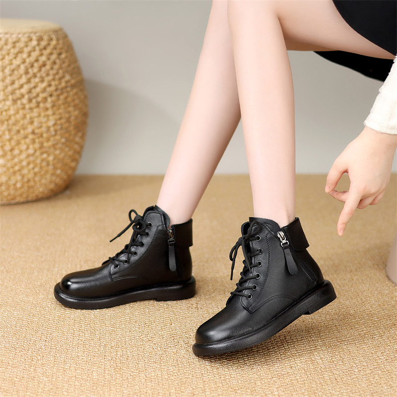 时尚平底圆头小短靴女2025春秋新款软面低跟复古休闲马丁靴大码42,女鞋,马丁靴,淘宝优惠券,粉丝福利购,淘宝优惠卷