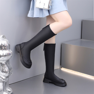 高筒骑士靴女2023新款秋冬小个子长靴黑色显瘦靴子厚底粗腿长筒靴