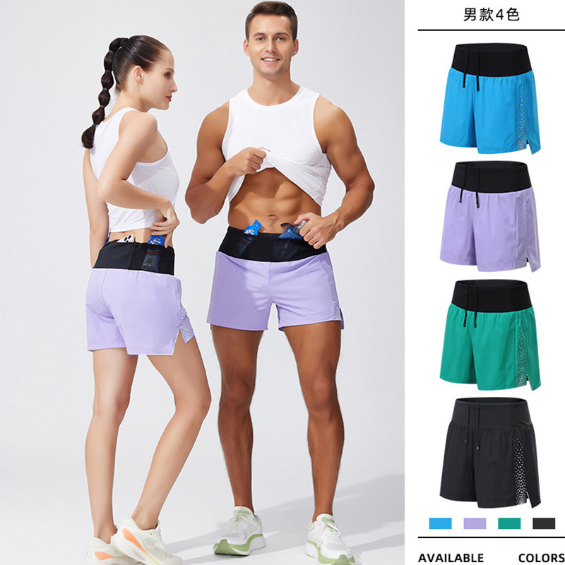 马拉松速干跑步短裤男女越野运动健身三分裤带内衬多口袋可放手机