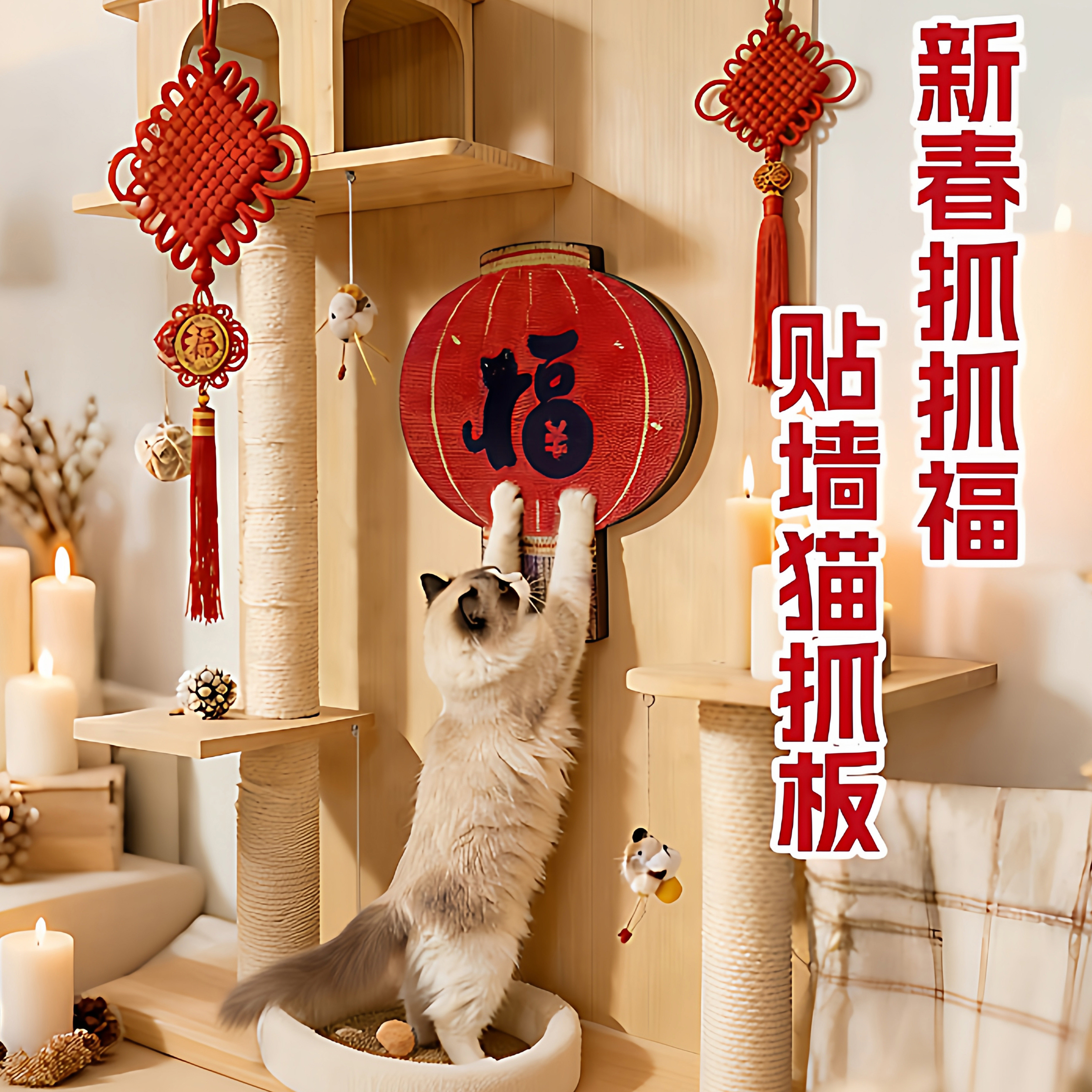 春节灯笼贴墙猫抓板磨爪瓦楞纸耐抓猫咪玩具不掉屑猫爪板立式抓板,宠物/宠物食品及用品,猫抓板,淘宝优惠券,粉丝福利购,淘宝优惠卷