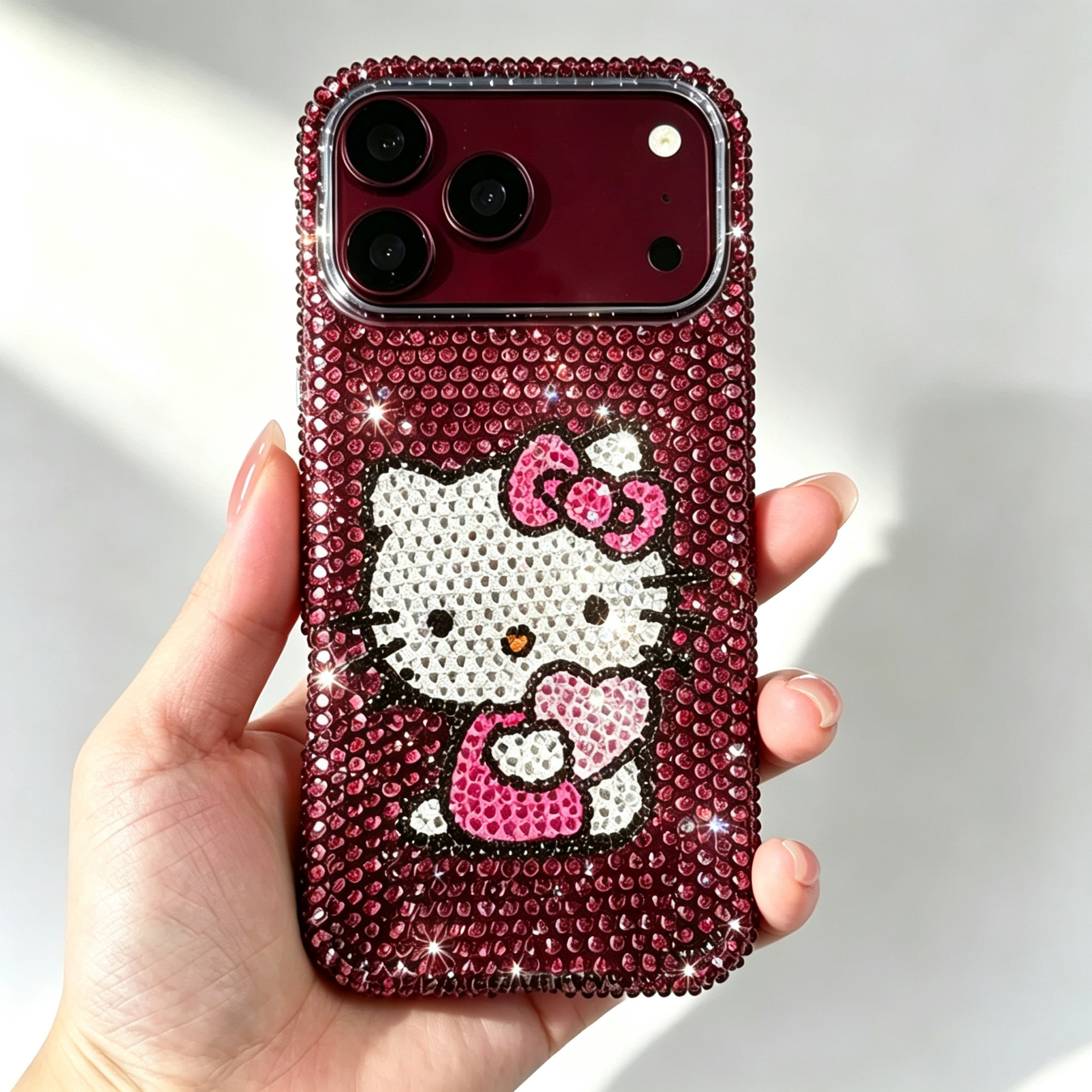 新款勃艮第红卡通kt满钻手机壳款iPhone18promax苹果系列iPhone16