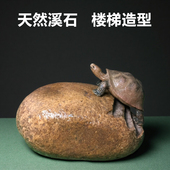 真石头带台阶乌龟晒背台爬宠用天然爬台晒台鹅卵石歇脚石生态造景