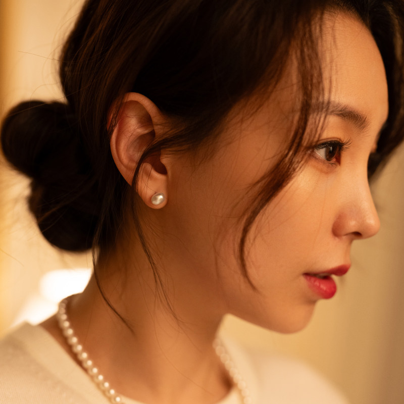 【彩虹豆】极光炫彩天然海水珍珠耳钉小灯泡异形keshi18k金南洋珠