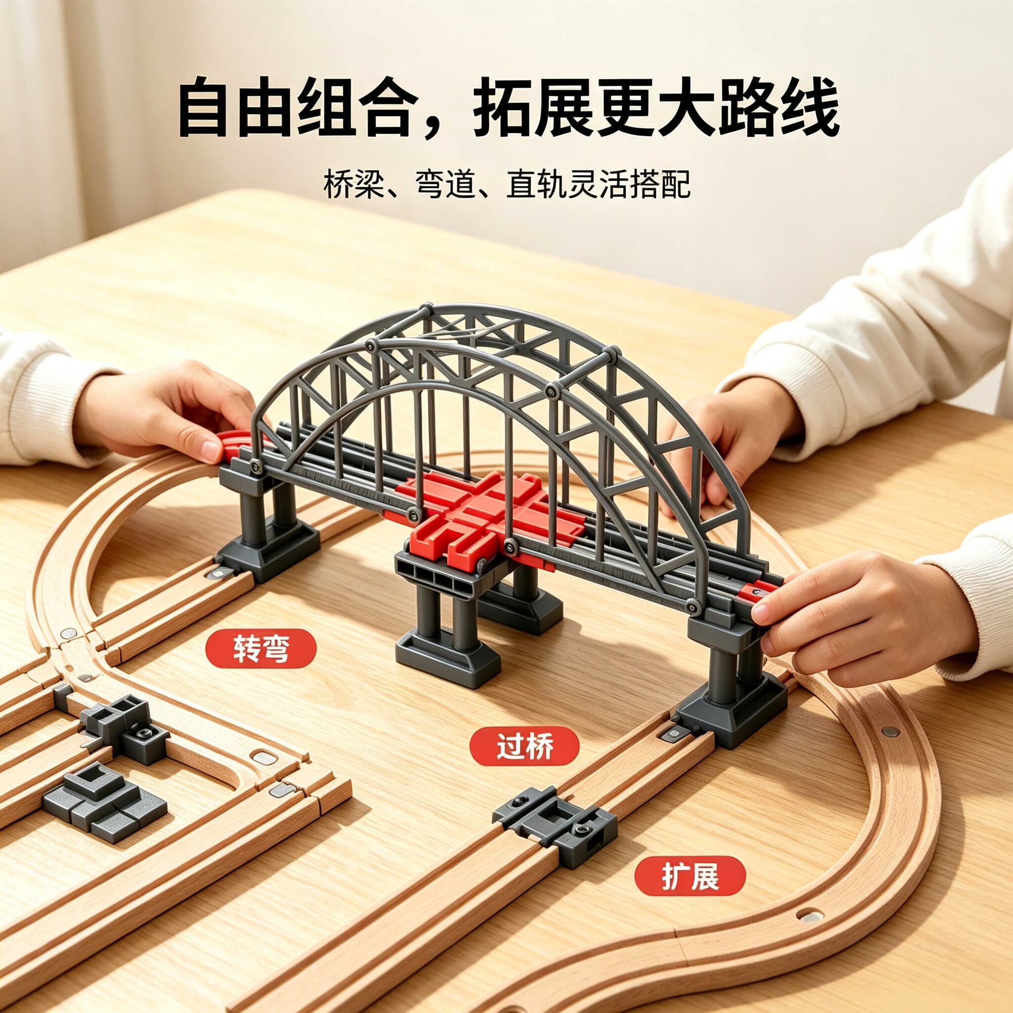 桥墩隧道轨道配件兼容宜家hape Brio米兔木质小火车儿童玩具