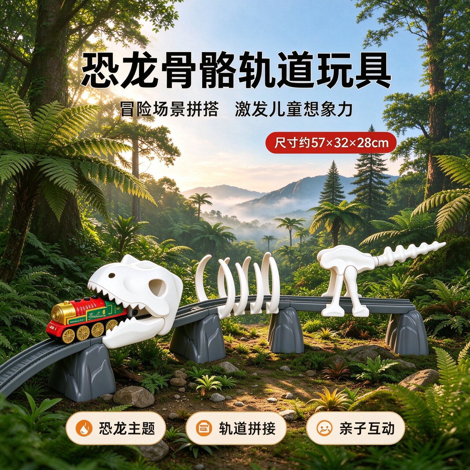 恐龙骨骼电动遥控轨道益智拼装