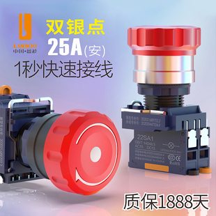 蓝波25A大电流金属急停紧急停止开关插式 塑料带灯红绿色1NO1NC