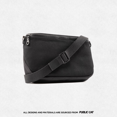 PUBLICCAT公务猫小众设计师黑色帆布男士休闲单肩斜挎手机小背包