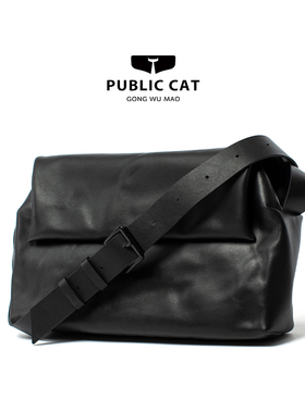 头层牛皮单肩包PUBLICCAT公务猫设计师欧美休闲真皮男士斜挎包