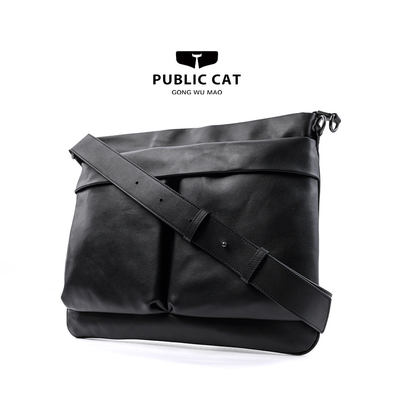 PUBLICCAT公务猫头层牛皮单肩斜挎13寸笔记本机车风真皮男电脑包