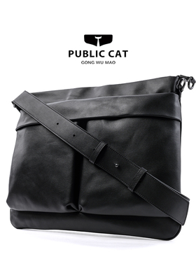PUBLICCAT公务猫头层牛皮单肩斜挎13寸笔记本机车风真皮男电脑包