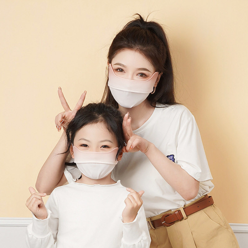 儿童防晒口罩夏防紫外线冰丝透气护眼角遮全脸遮阳面罩薄款亲子装