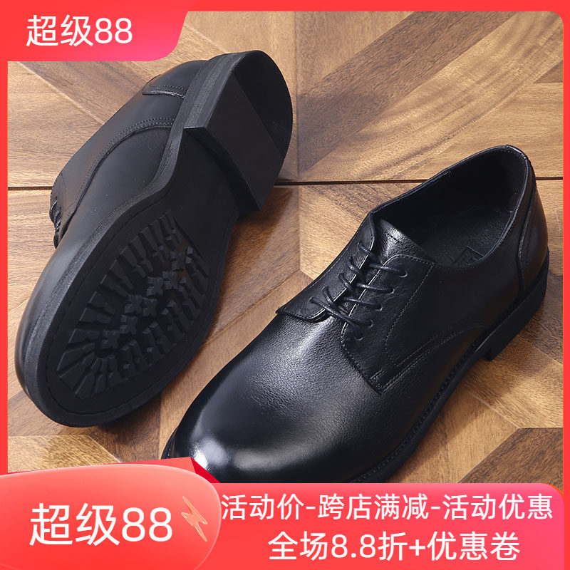 英伦风圆头正装休闲皮鞋 系带低跟耐磨工装大头男鞋真皮手工复古