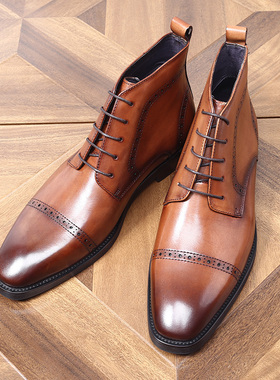 特伦德真皮马丁靴欧版英伦高帮三接头正装皮鞋男秋冬短靴牛皮单靴