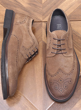 英伦复古风布洛克雕花皮鞋男商务休闲真皮软底低帮鞋轻质软底皮鞋