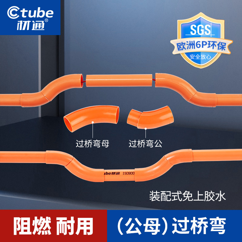 材通pvc管穿线管平行转弯可拼接过桥弯公母弯电线管交叉弯头配件