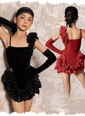 Dancebaby拉丁舞花服比赛服新年2025新款女童练习服丝绒连衣服D81
