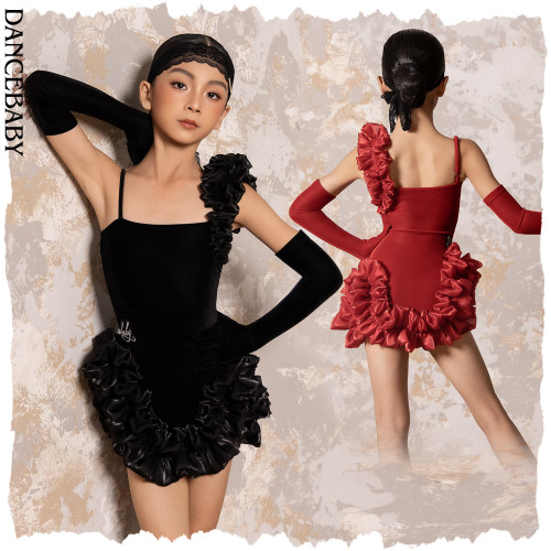 Dancebaby拉丁舞花服比赛服新年2026新款女童练习服丝绒连衣服D81