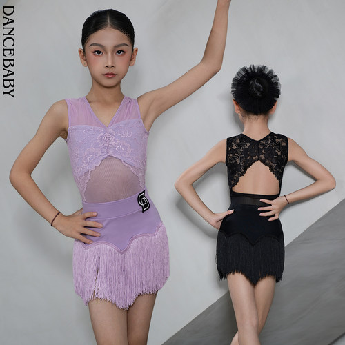 Dancebaby2026新款拉丁舞服女童日常练功服超好看流苏裙套装D132