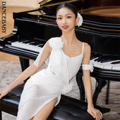 Dancebaby少儿拉丁舞服2026新款 女童表演服练功服白色小花服D19