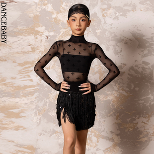 高级舞蹈服高领网纱练习国标舞上衣DAS833 Dancebaby拉丁舞服春季