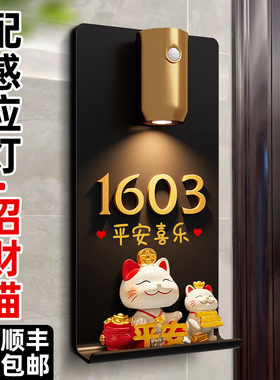入户门招财猫摆件门牌号高级感家用轻奢创意2025年新款定制奶油风数字贴高档网红住宅温馨个性房间号码牌制作