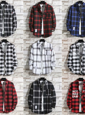 Men's flannel blouse shirt Casual Long Sleeve Shirts男士衬衫