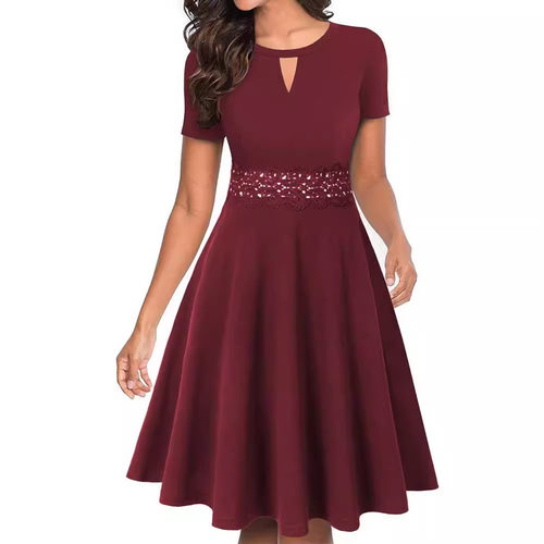 women's short sleeves dress o neck party ladies evening gown
