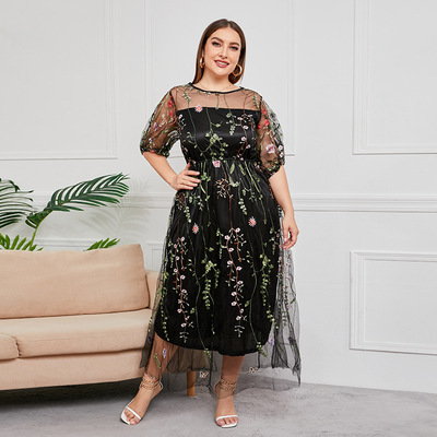 200斤大码网纱连衣裙礼服长裙 fat women long dress party gowns