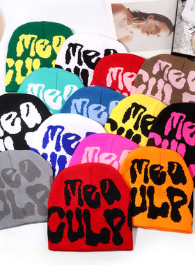 Knitting Beanies Hat Men Women Paragraph 秋冬季字母情侣帽子