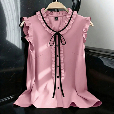 Tank top V-neck lace up single breasted sleeveless shirts