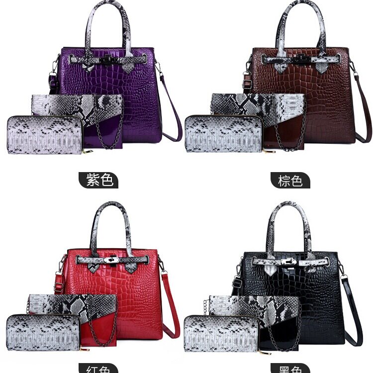 3 pieces set ladies bags black women handbag女款子母包三件套