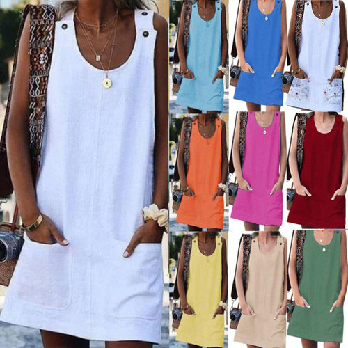Ladies Pocket Button Stripe Dress 女士口袋纽扣条纹连衣裙