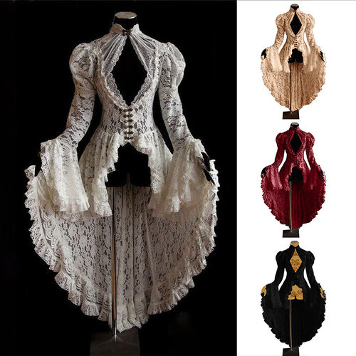 Vintage Medieval Court Party Lace Dress Dress Dress Slim Fit