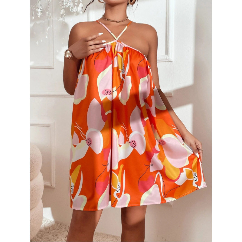 Full body printed suspender short dress 性感印花吊带短裙子