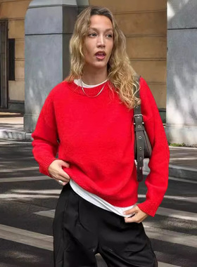 Cropped Solid Sweaters For Women Long Sleeve O-neck Loose Fi