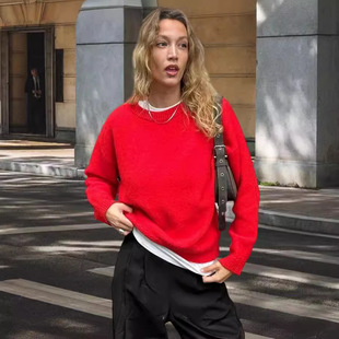 Sleeve Sweaters Loose neck Long Women For Solid Cropped