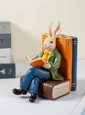 跨境新品看书兔子先生树脂摆件家居客厅办公室桌面书房装饰工艺品