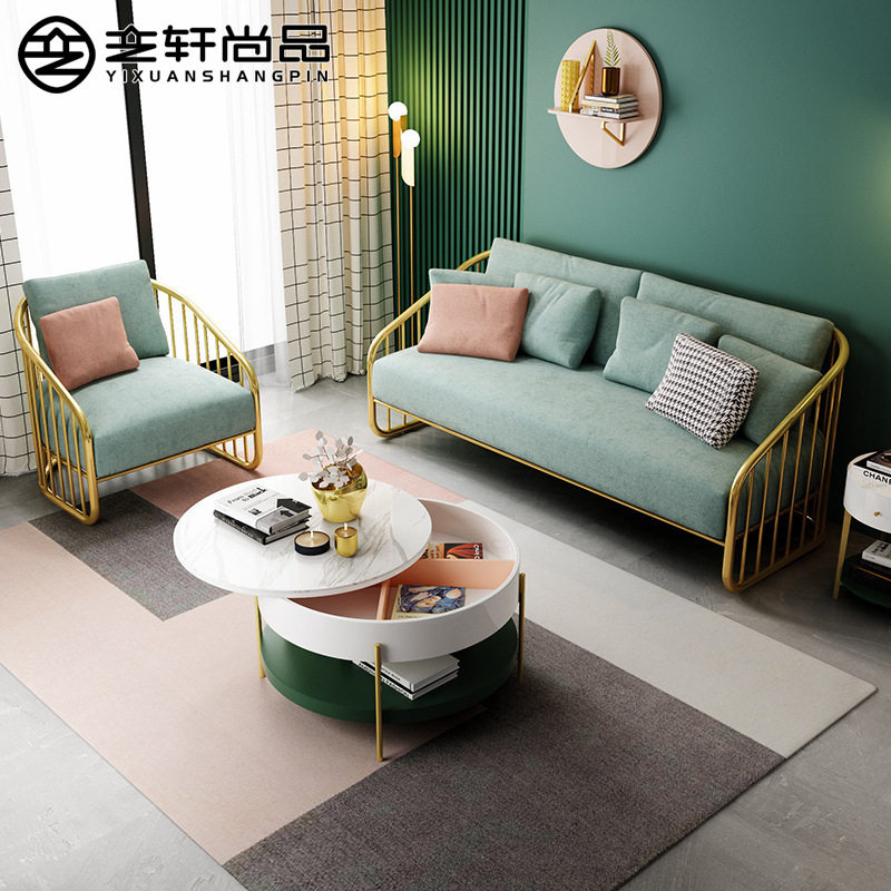 北欧布艺沙发椅家居客厅单人双人三人沙发组合简约铁艺小户型卡座