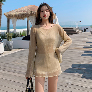 分体遮肚显瘦性感比基尼三件套温泉泳装 2023新款 防晒游泳衣女长袖