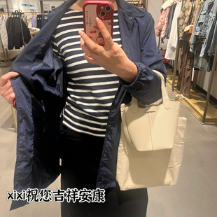 闲置9新 MUJI 无印良品粗棉线纯棉一字领条纹7分袖打底衫