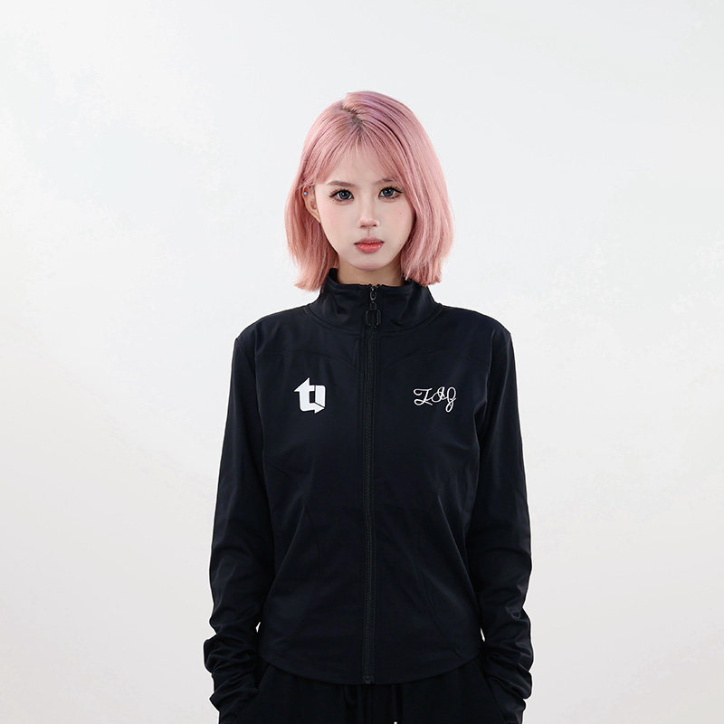 TeamInvader/TI舞团老师同款 紧身长袖速干拉链外套黑白色T06A012
