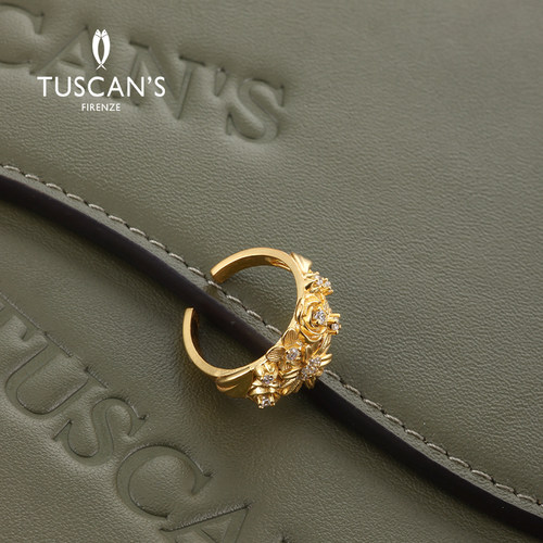 TUSCAN'S 铜合金镀金戒指民族风个性复古镶嵌浮雕开口戒女戒指