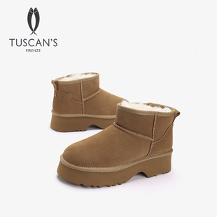TUSCAN'S羊毛雪地靴女鞋冬季新款加厚保暖短筒靴小个子增高靴子