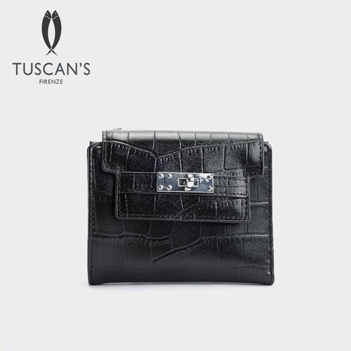 TUSCAN'S时尚百搭鳄鱼纹可折叠卡包短款多功能钱包双鱼