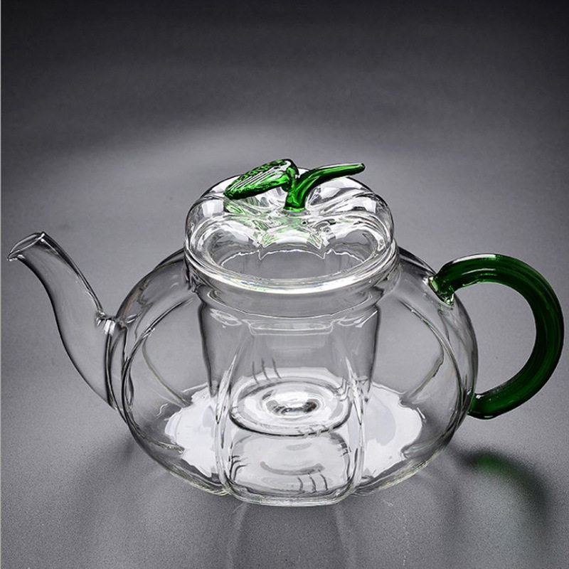 南瓜条纹壶玻璃茶具煮花茶壶高硼