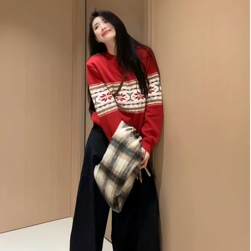 深冬季女装2026新款超火穿搭配一整套韩系巨好看的圣诞红色两件套