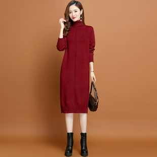 内搭红色毛衣女中长款 加厚打底衫 裙子秋冬2024年新款 配大衣