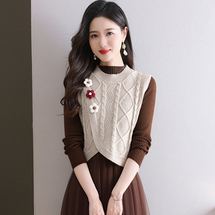 小香风针织毛线马甲女短款外搭2025年春季新款坎肩马夹小背心外套