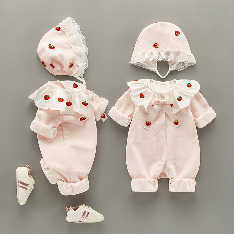 满月婴儿衣服春秋季女宝宝连体衣套装公主可爱超萌百天外出服春装